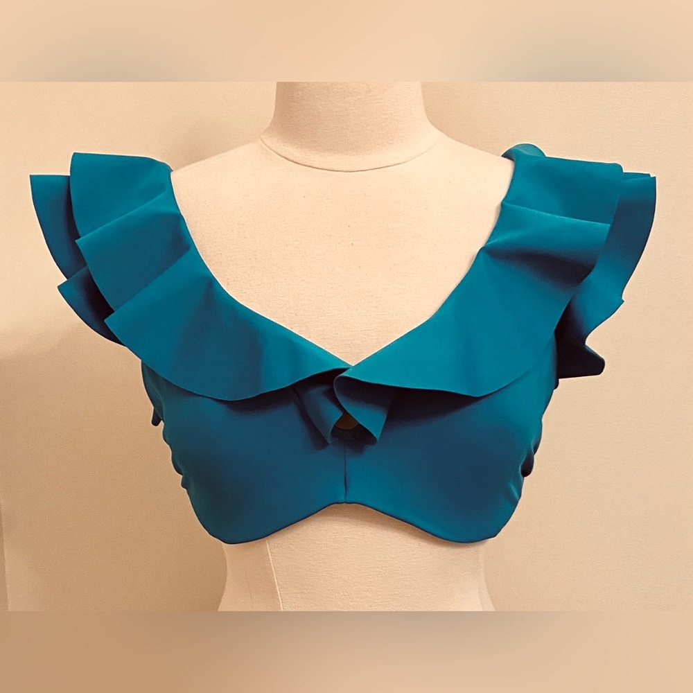 Shade & Shore Teal Green Turquoise Ruffled Sleeveless Bikini Top Size 38 DD